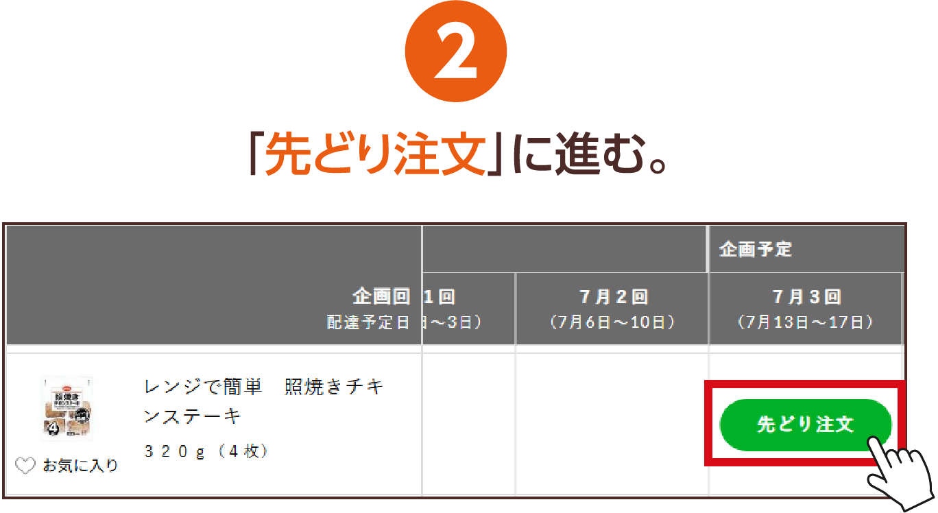 2 「先どり注文」に進む。