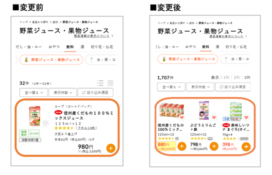 商品一覧画面の変更例